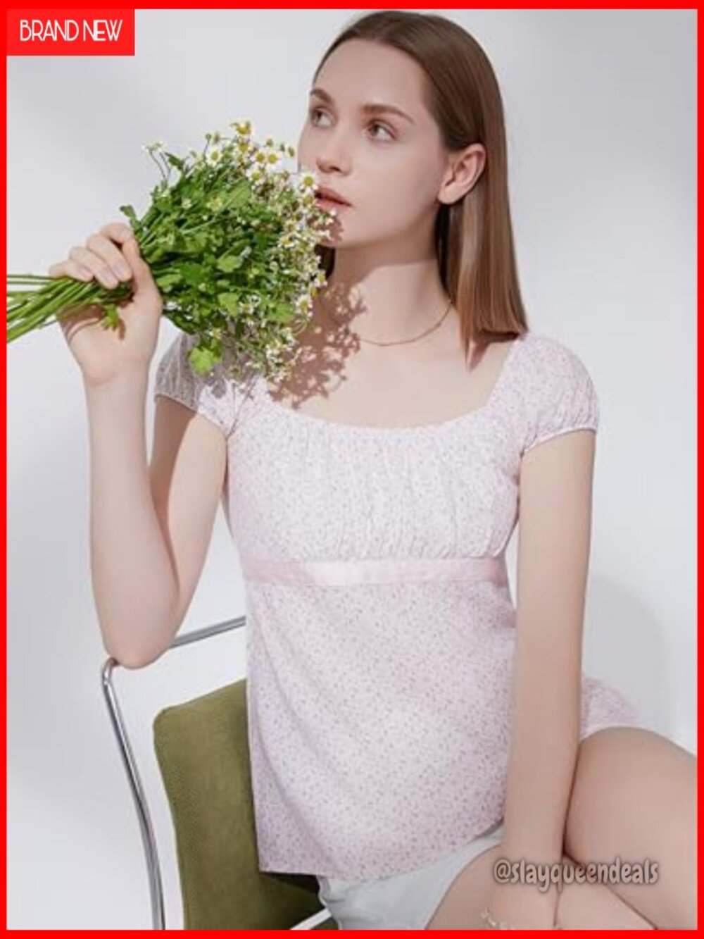 Square Neck Babydoll Top Peplum Cap Sleeve Going Out Y2K Style - Picture 2 of 7